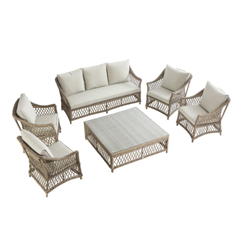 Willowbrook Lattice Weave Rattan 7-Seater Large Sofa Set, Natural - Image 3