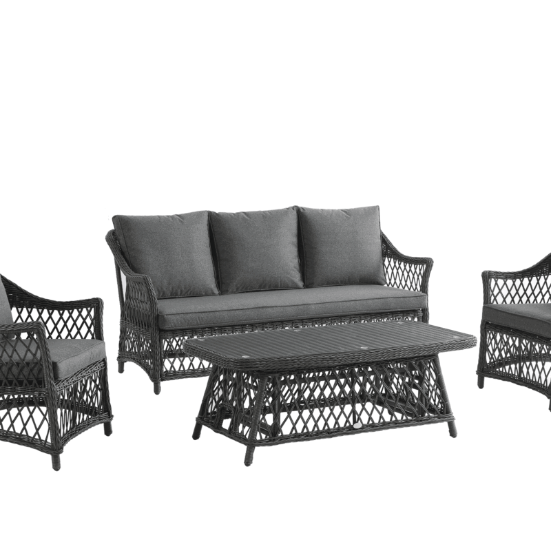 Willowbrook Lattice Weave Rattan 5-Seater Sofa Set with Rising Table, Dark Grey - Image 3