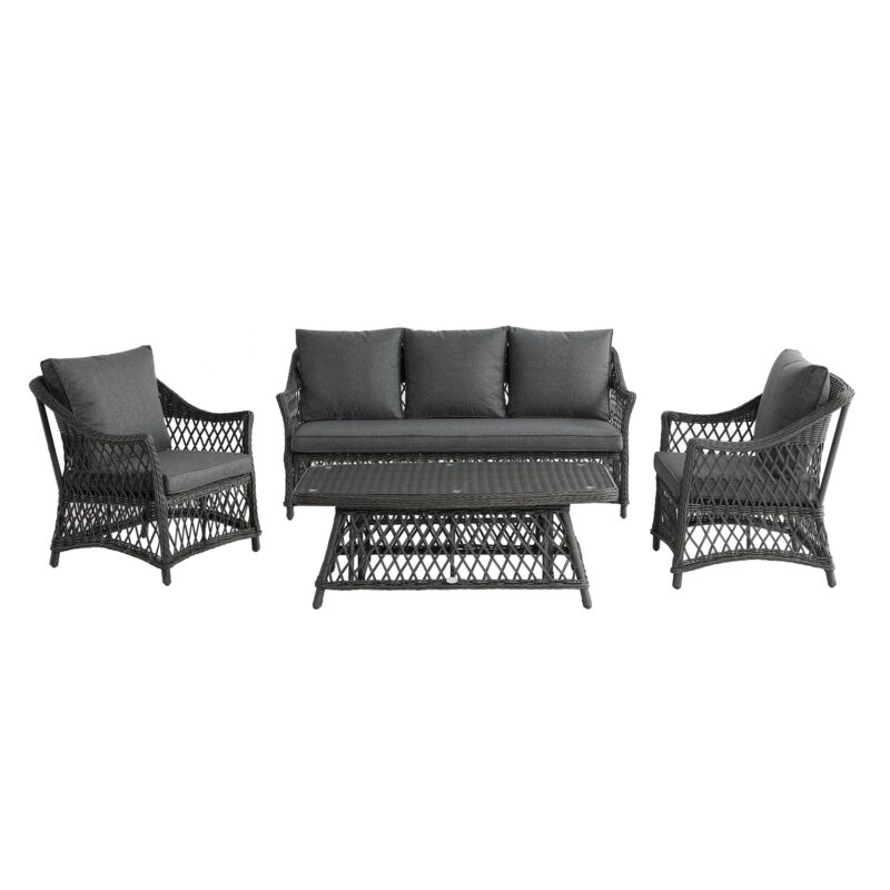 Willowbrook Lattice Weave Rattan 5-Seater Sofa Set with Rising Table, Dark Grey - Image 2