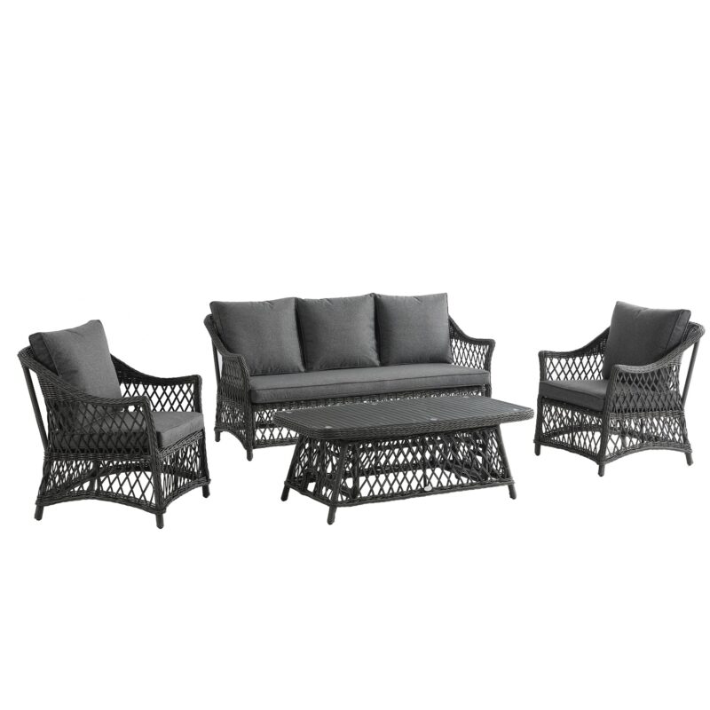 Willowbrook Lattice Weave Rattan 5-Seater Sofa Set with Rising Table, Dark Grey - Image 5