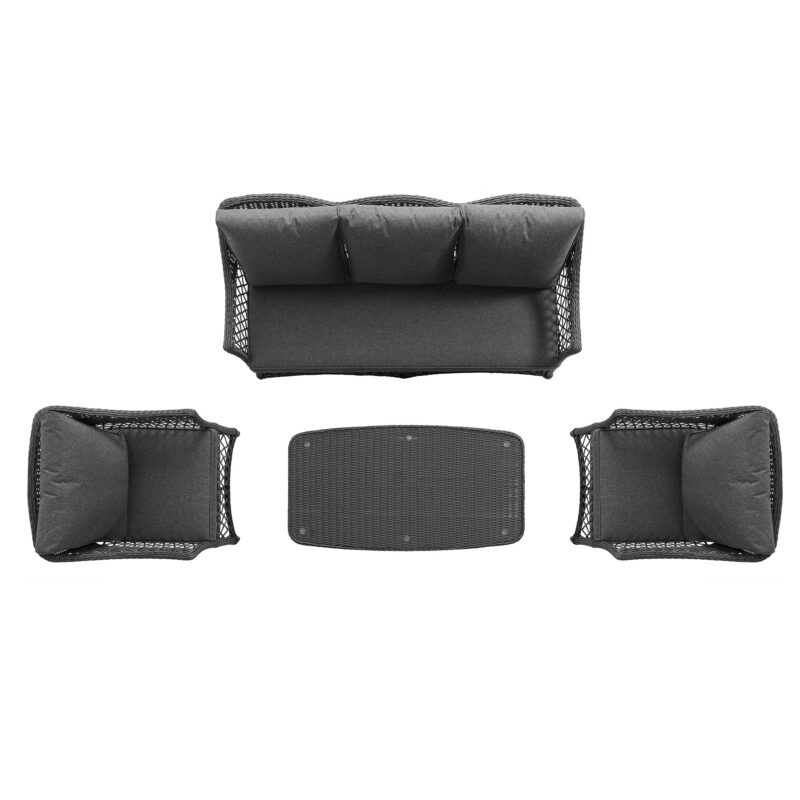 Willowbrook Lattice Weave Rattan 5-Seater Sofa Set with Rising Table, Dark Grey - Image 7