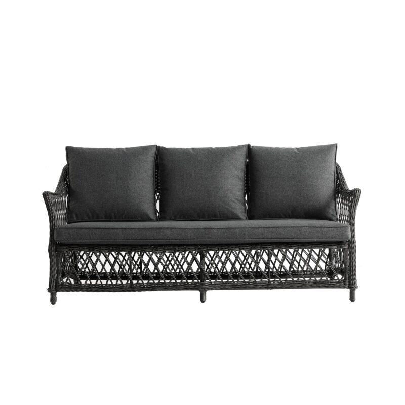 Willowbrook Lattice Weave Rattan 5-Seater Sofa Set with Rising Table, Dark Grey - Image 8