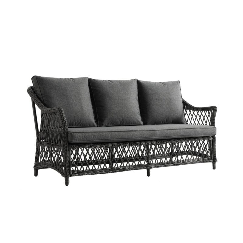 Willowbrook Lattice Weave Rattan 5-Seater Sofa Set with Rising Table, Dark Grey - Image 10