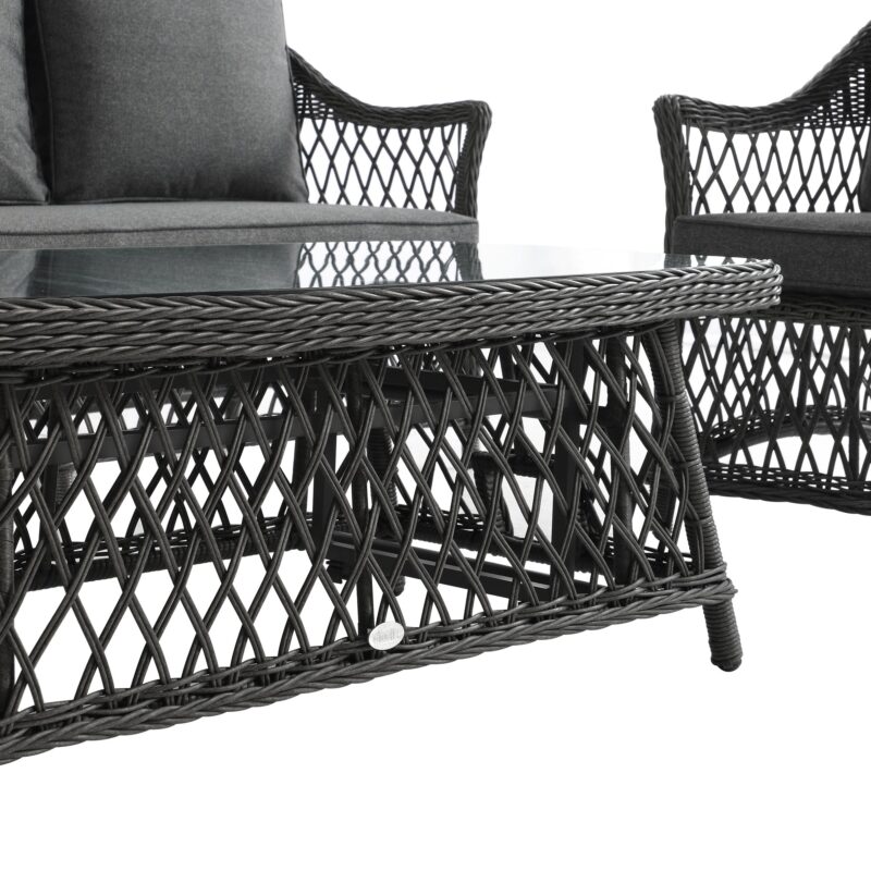 Willowbrook Lattice Weave Rattan 5-Seater Sofa Set with Rising Table, Dark Grey - Image 13