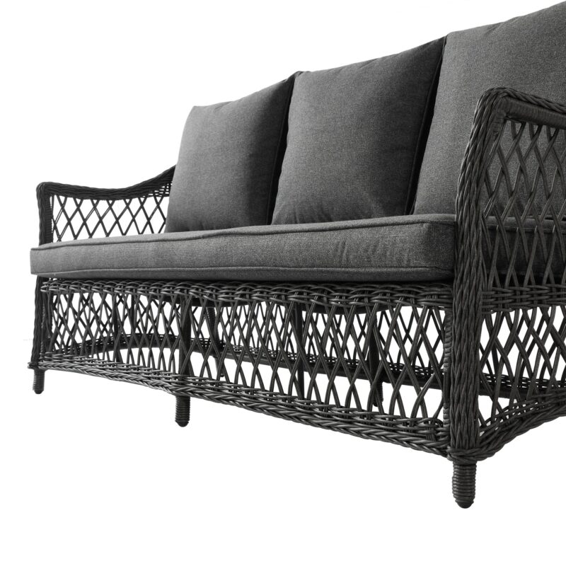 Willowbrook Lattice Weave Rattan 5-Seater Sofa Set with Rising Table, Dark Grey - Image 14