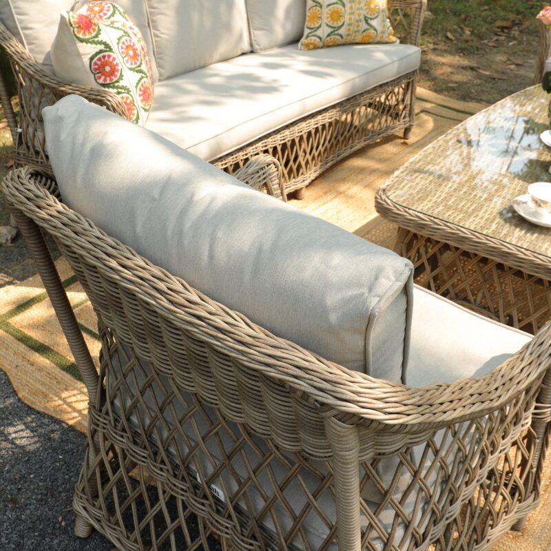 Willowbrook Lattice Weave Rattan 5-Seater Sofa Set with Rising Table, Natural - Image 12