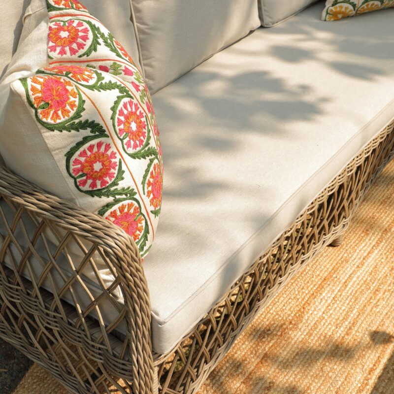 Willowbrook Lattice Weave Rattan 5-Seater Sofa Set with Rising Table, Natural - Image 14