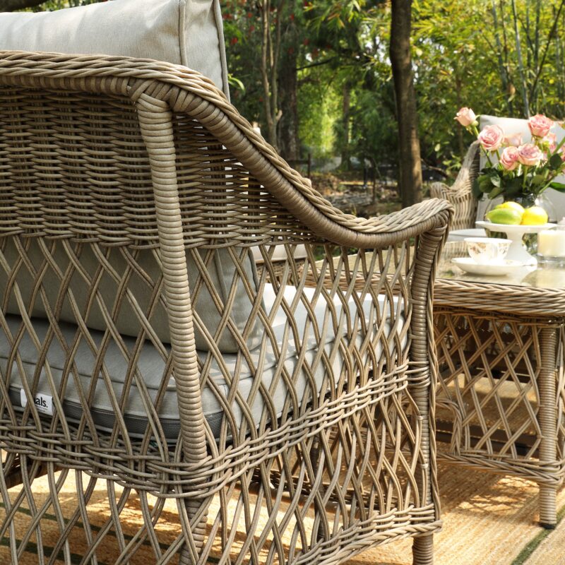 Willowbrook Lattice Weave Rattan 5-Seater Sofa Set with Rising Table, Natural - Image 15