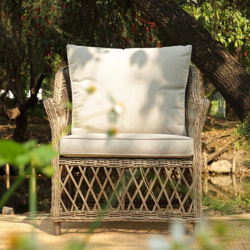 Willowbrook Lattice Weave Rattan 5-Seater Sofa Set with Rising Table, Natural - Image 9