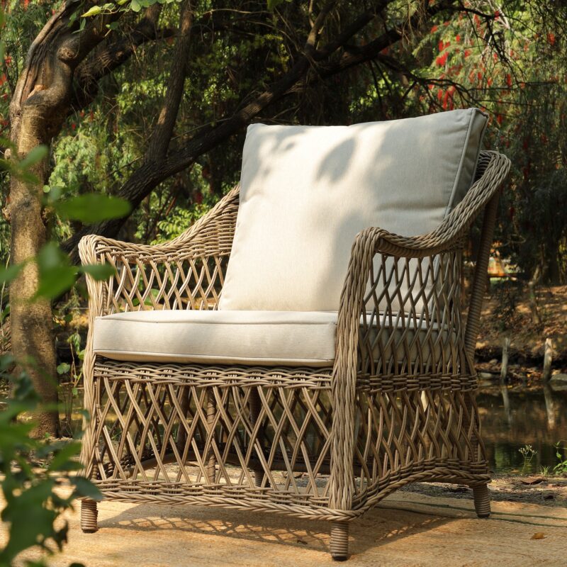 Willowbrook Lattice Weave Rattan 5-Seater Sofa Set with Rising Table, Natural - Image 10
