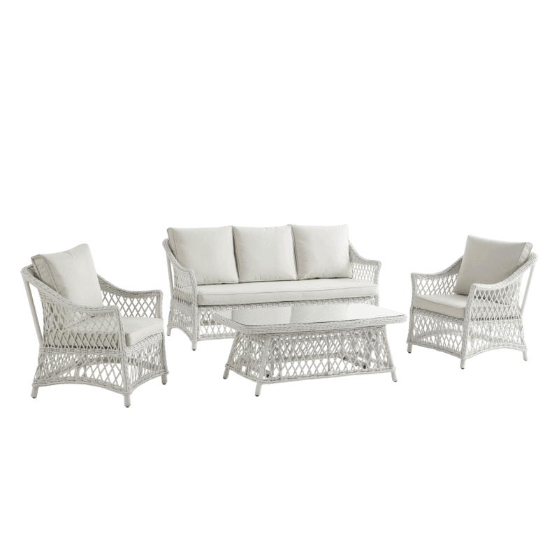 Willowbrook Lattice Weave Rattan 5-Seater Sofa Set with Rising Table, White - Image 18