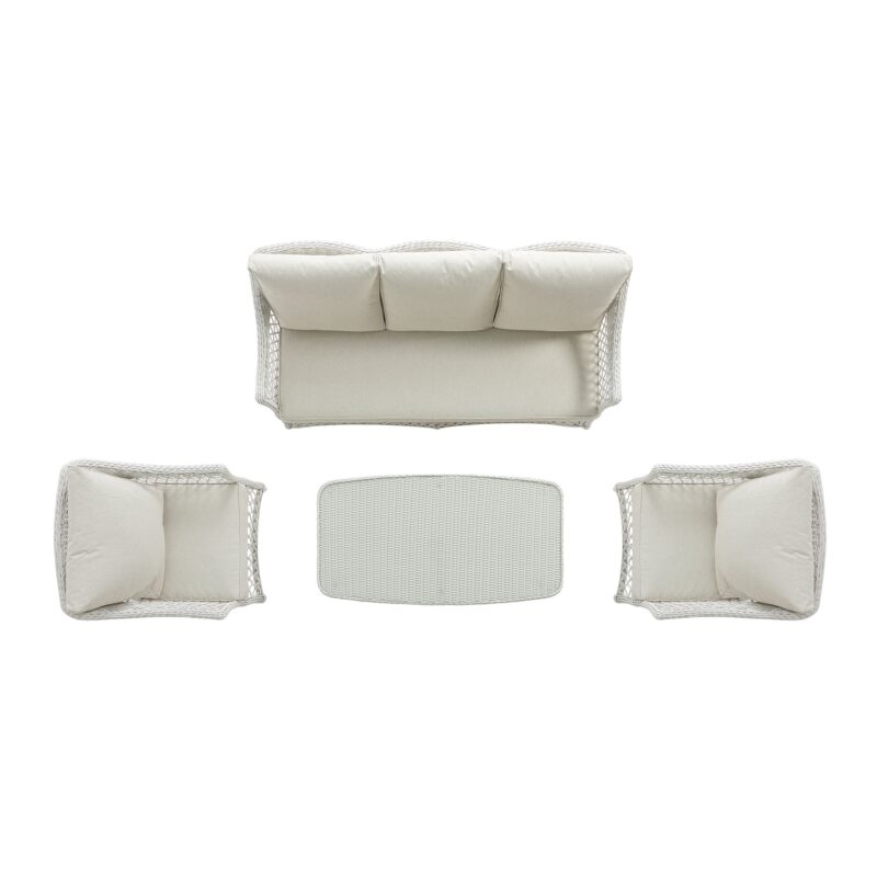 Willowbrook Lattice Weave Rattan 5-Seater Sofa Set with Rising Table, White - Image 24