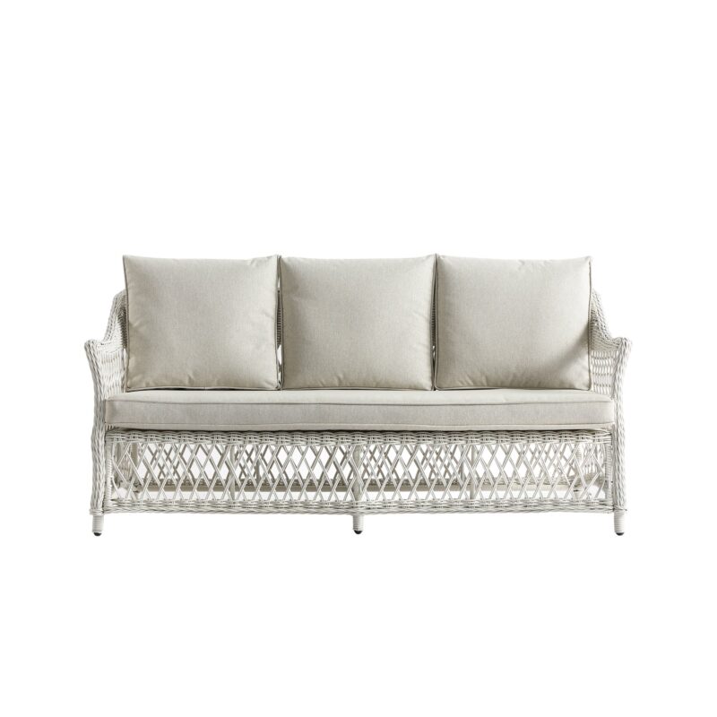 Willowbrook Lattice Weave Rattan 5-Seater Sofa Set with Rising Table, White - Image 25