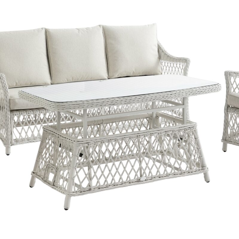 Willowbrook Lattice Weave Rattan 5-Seater Sofa Set with Rising Table, White - Image 28