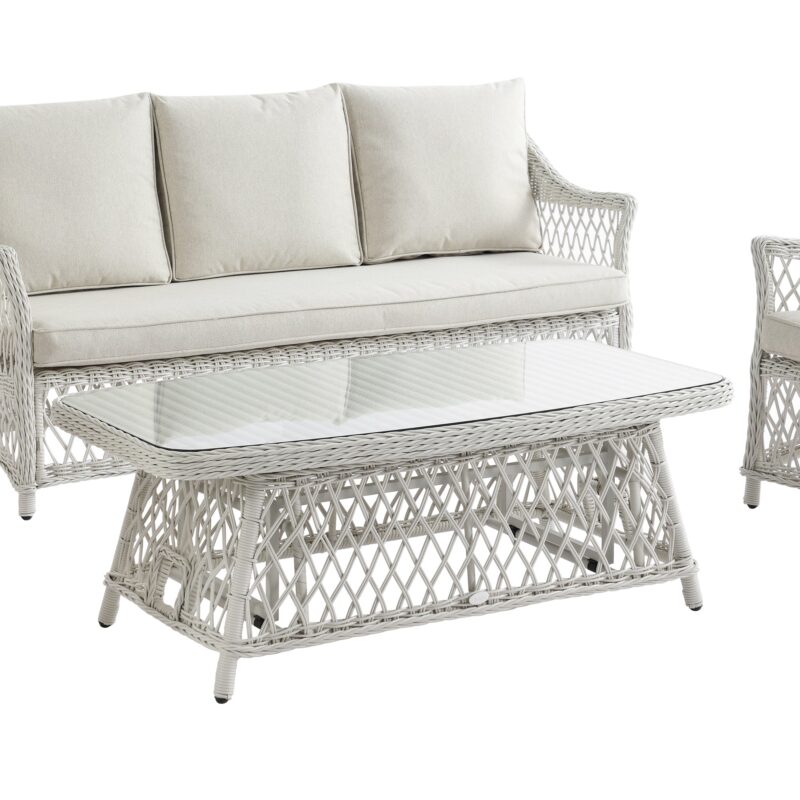 Willowbrook Lattice Weave Rattan 5-Seater Sofa Set with Rising Table, White - Image 29