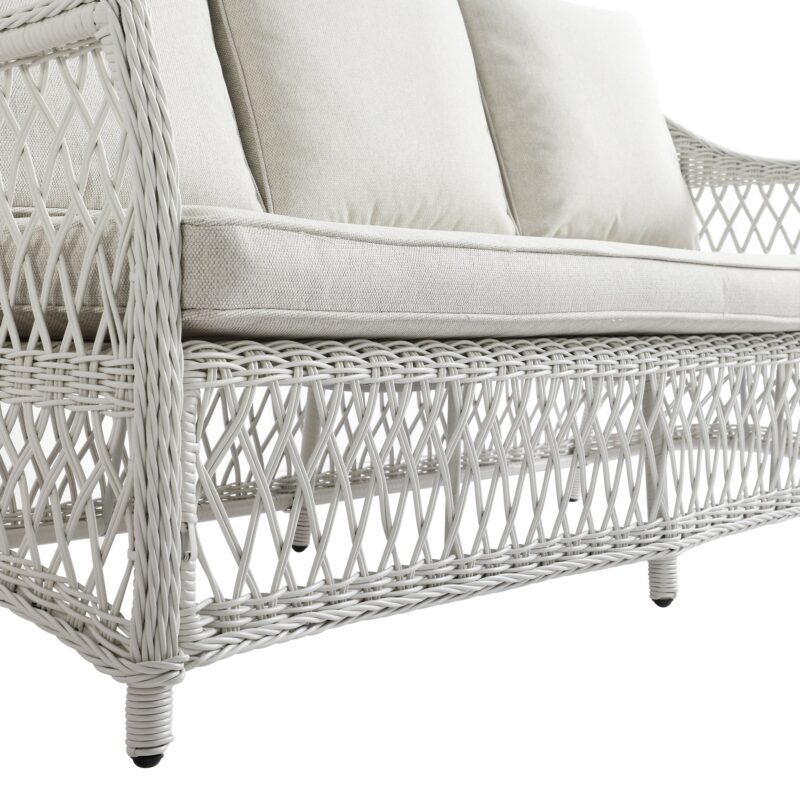 Willowbrook Lattice Weave Rattan 5-Seater Sofa Set with Rising Table, White - Image 30