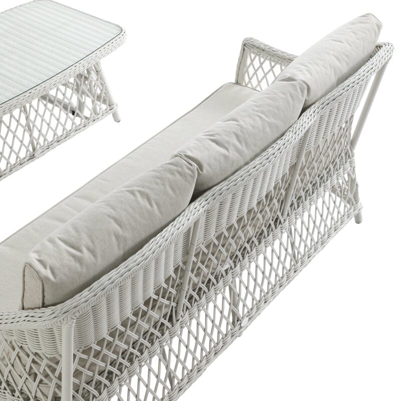 Willowbrook Lattice Weave Rattan 5-Seater Sofa Set with Rising Table, White - Image 31