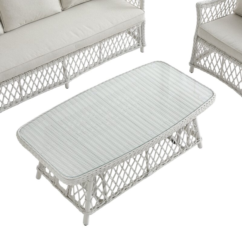 Willowbrook Lattice Weave Rattan 5-Seater Sofa Set with Rising Table, White - Image 32