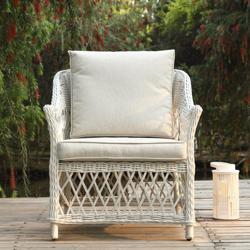 Willowbrook Lattice Weave Rattan 5-Seater Sofa Set with Rising Table, White - Image 11