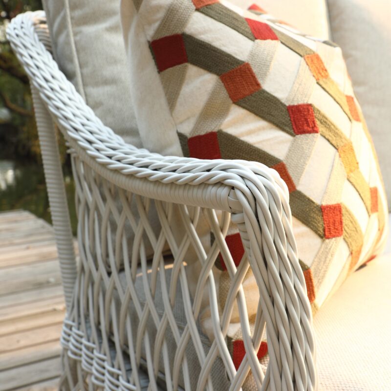 Willowbrook Lattice Weave Rattan 5-Seater Sofa Set with Rising Table, White - Image 13