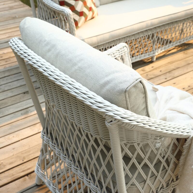 Willowbrook Lattice Weave Rattan 5-Seater Sofa Set with Rising Table, White - Image 14