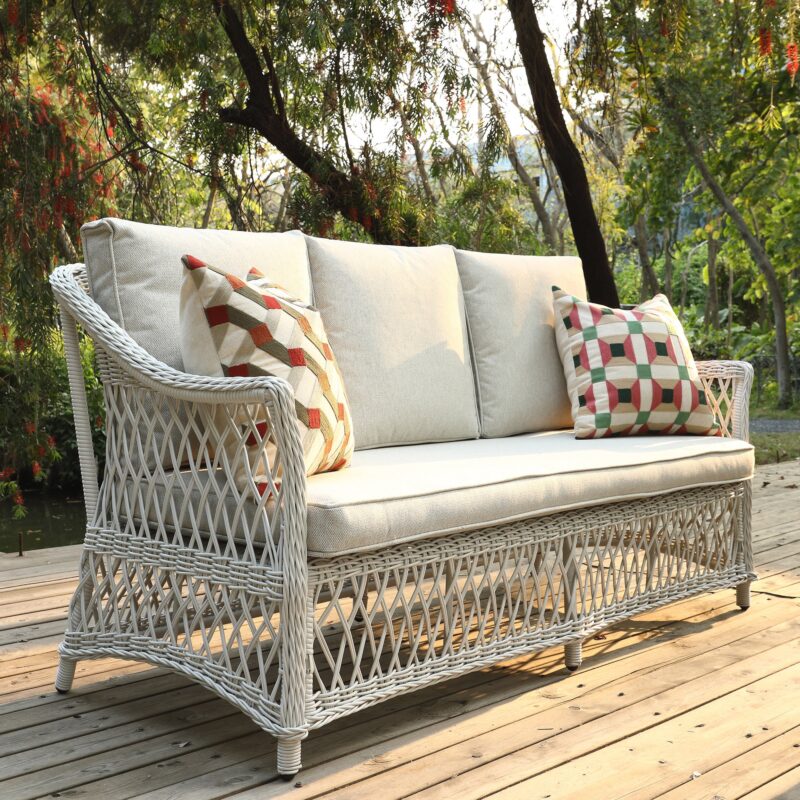 Willowbrook Lattice Weave Rattan 5-Seater Sofa Set with Rising Table, White - Image 8
