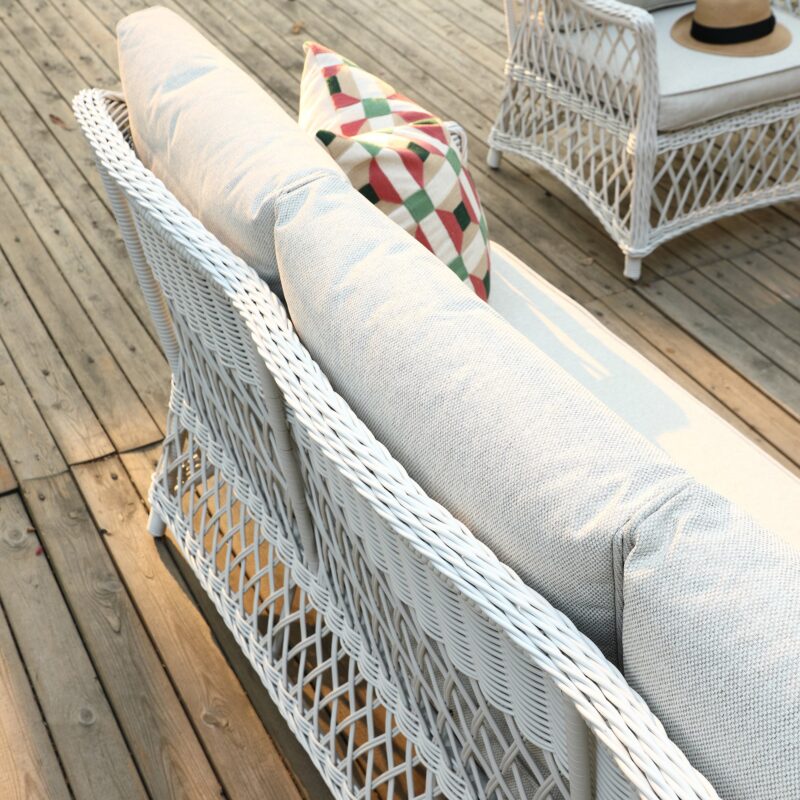Willowbrook Lattice Weave Rattan 5-Seater Sofa Set with Rising Table, White - Image 10