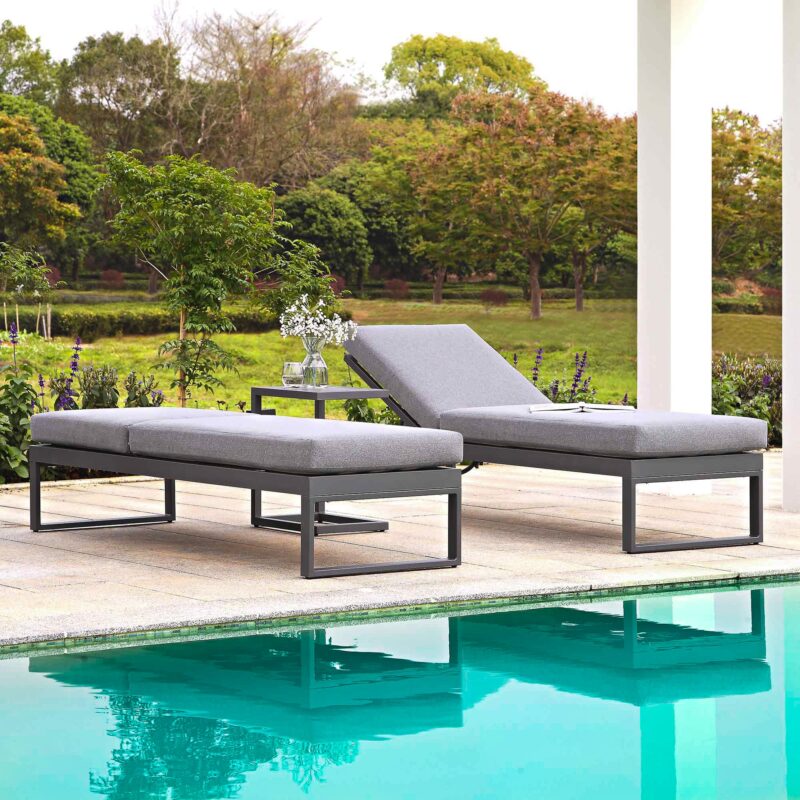 Albany Aluminium Sun Lounger and Side Table Set, Grey - Image 2