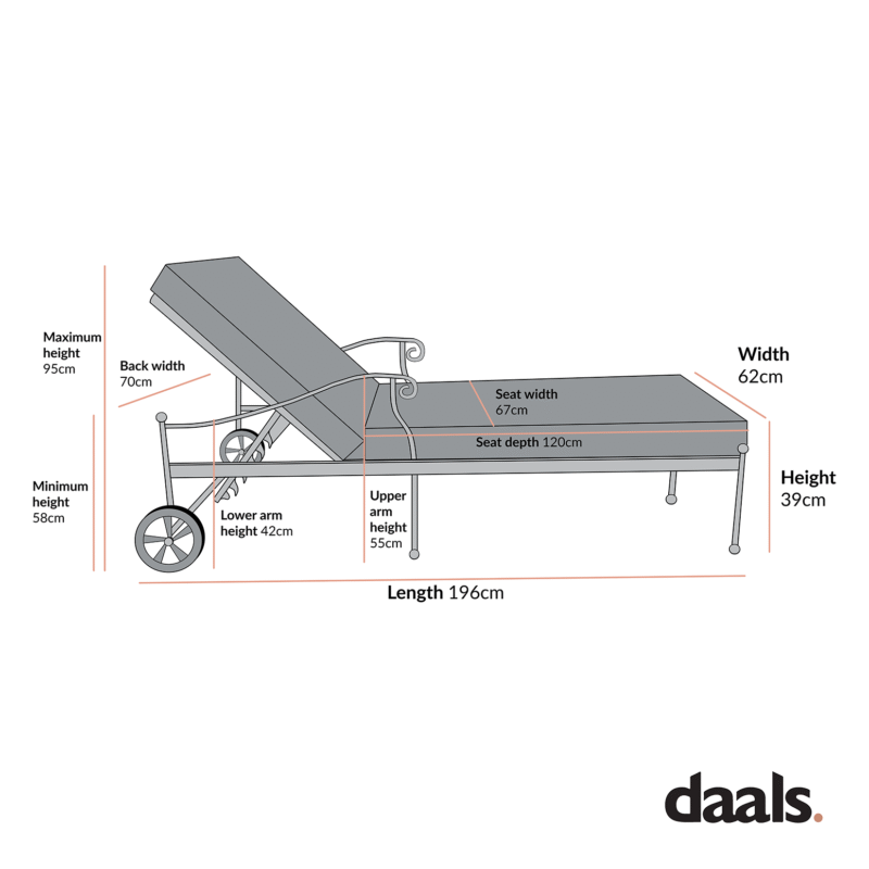 Haymes Metal Sun Lounger with Wheels - Image 6