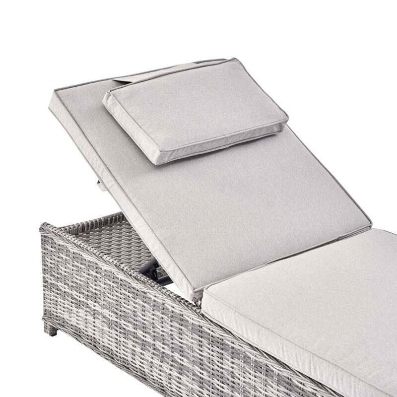 Hampshire Round Wicker Rattan Sun Lounger Set with Side Table, Light Grey - Image 5
