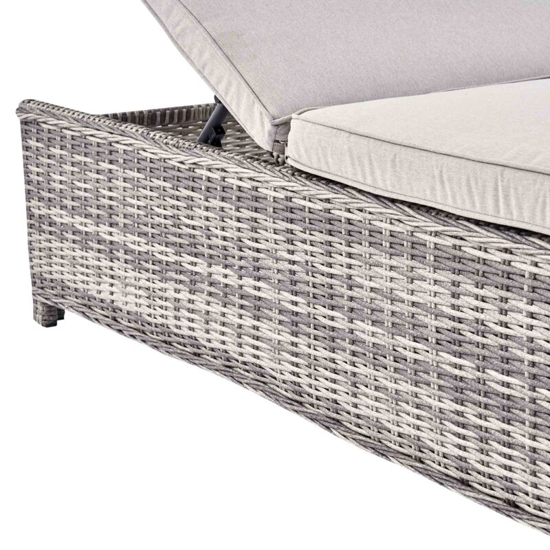 Hampshire Round Wicker Rattan Sun Lounger Set with Side Table, Light Grey - Image 8
