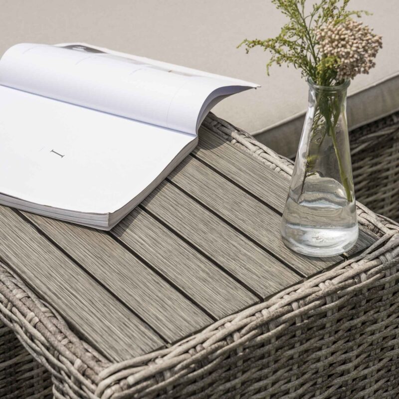 Hampshire Round Wicker Rattan Sun Lounger Set with Side Table, Light Grey - Image 3