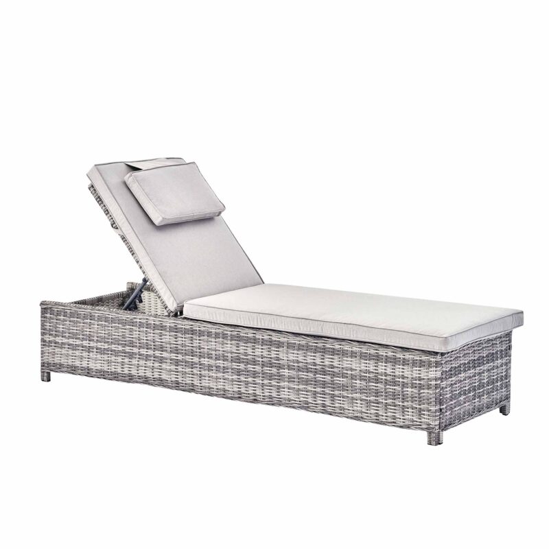 Hampshire Round Wicker Rattan Sun Lounger, Light Grey - Image 4