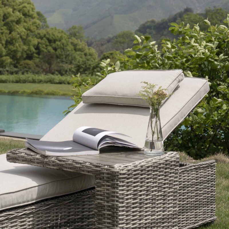 Hampshire Round Wicker Rattan Sun Lounger, Light Grey - Image 2