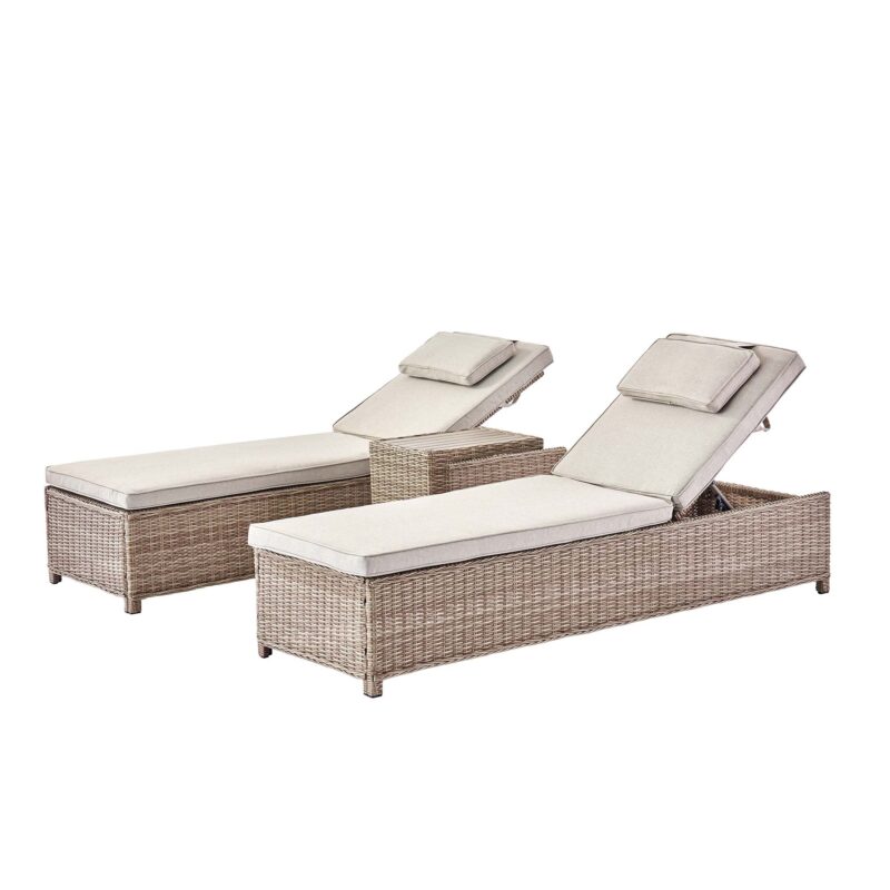 Hampshire Round Wicker Rattan Sun Lounger Set with Side Table, Natural - Image 5