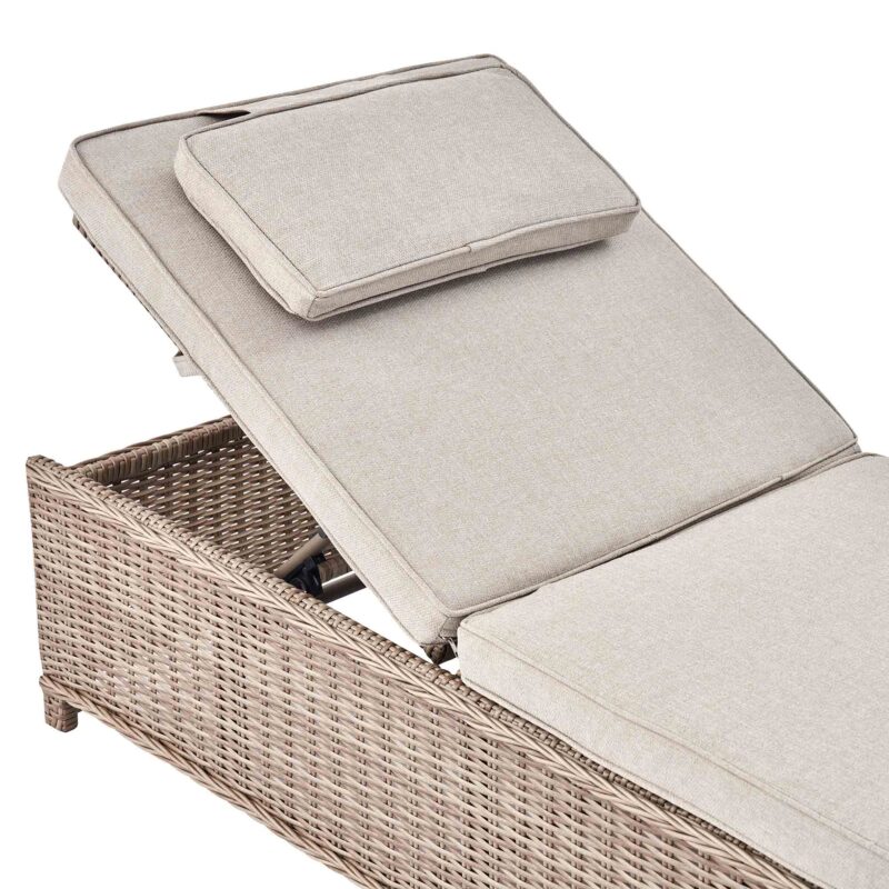 Hampshire Round Wicker Rattan Sun Lounger Set with Side Table, Natural - Image 8