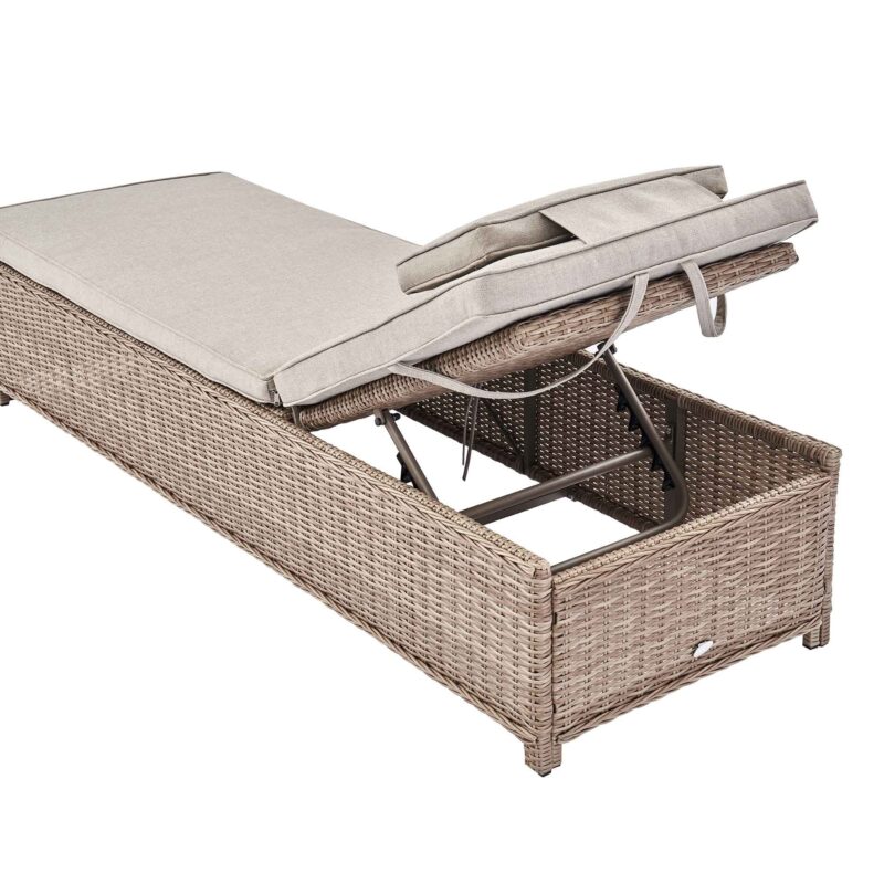 Hampshire Round Wicker Rattan Sun Lounger Set with Side Table, Natural - Image 9
