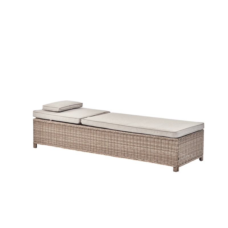 Hampshire Round Wicker Rattan Sun Lounger Set with Side Table, Natural - Image 4