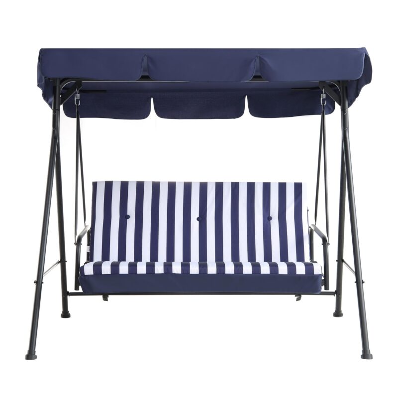 Champneys Outdoor Reclining Swing with Canopy, Blue Striped - Image 5