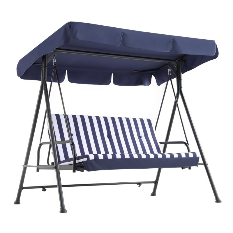 Champneys Outdoor Reclining Swing with Canopy, Blue Striped - Image 8