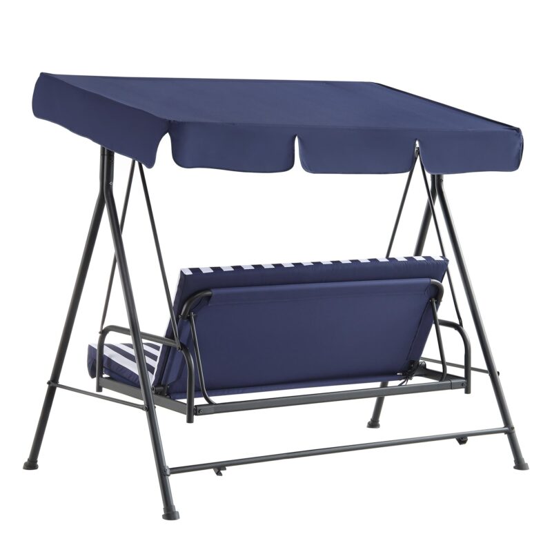 Champneys Outdoor Reclining Swing with Canopy, Blue Striped - Image 9