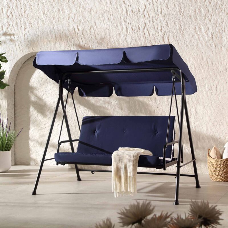 Champneys Outdoor Reclining Swing with Canopy, Blue Striped - Image 3