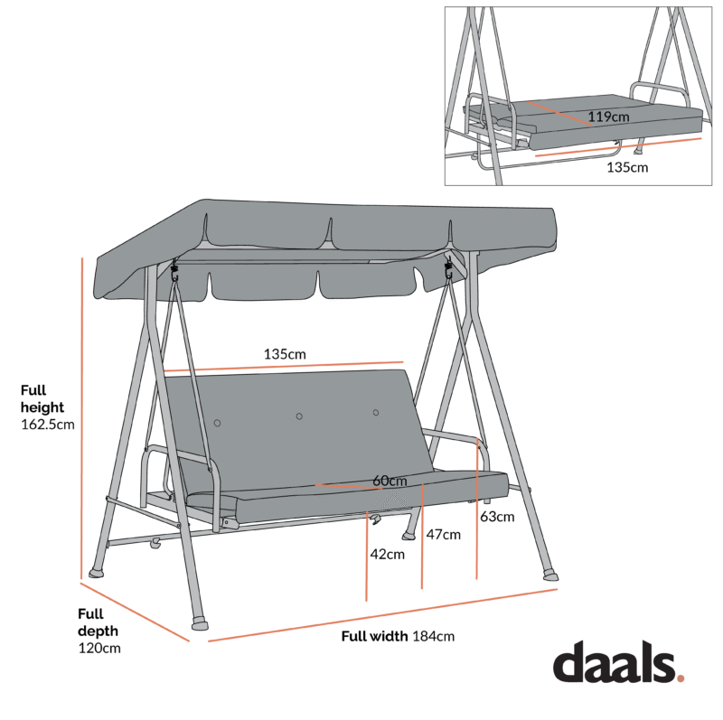 Champneys Outdoor Reclining Swing with Canopy, Taupe Striped - Image 7