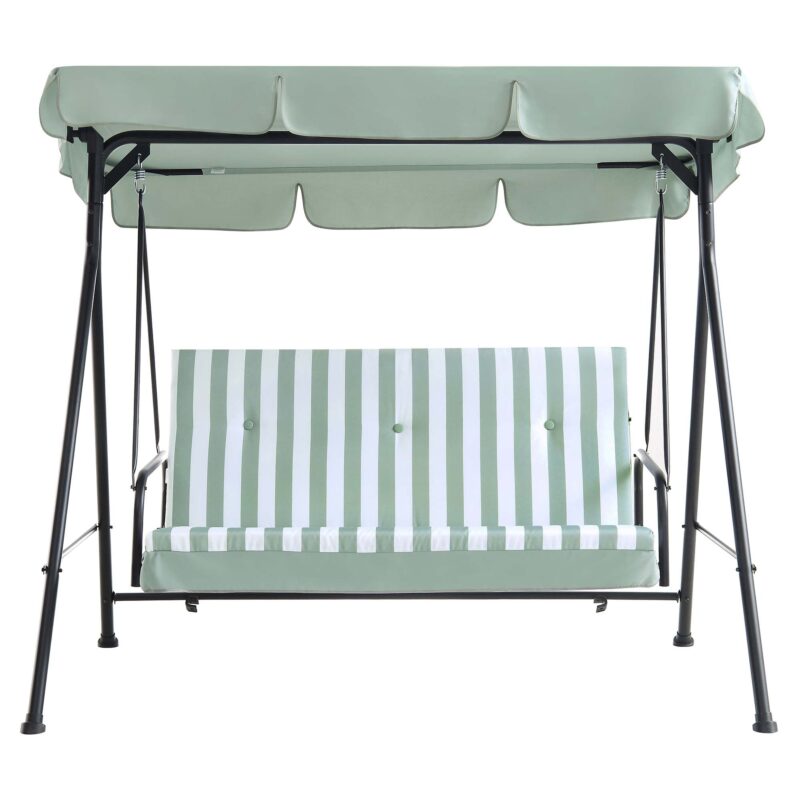 Champneys Outdoor Reclining Swing with Canopy, Sage Green Striped - Image 6