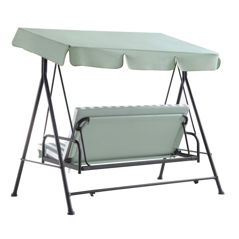 Champneys Outdoor Reclining Swing with Canopy, Sage Green Striped - Image 9