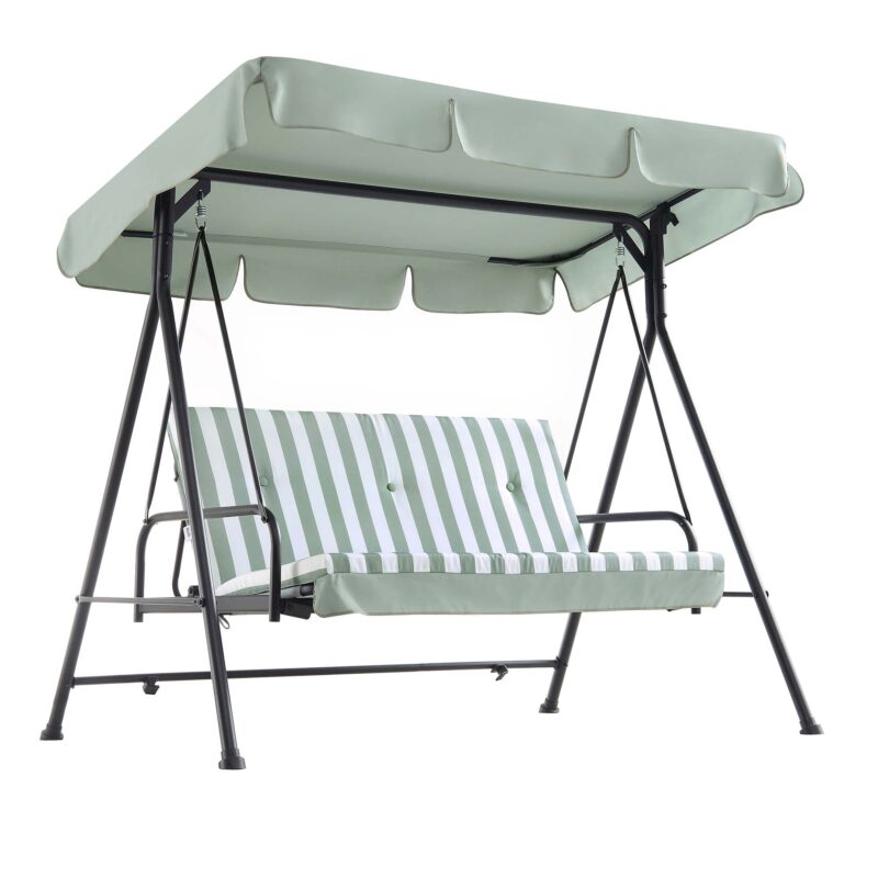 Champneys Outdoor Reclining Swing with Canopy, Sage Green Striped - Image 10