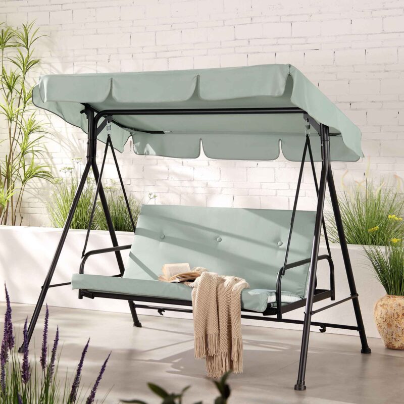 Champneys Outdoor Reclining Swing with Canopy, Sage Green Striped - Image 4