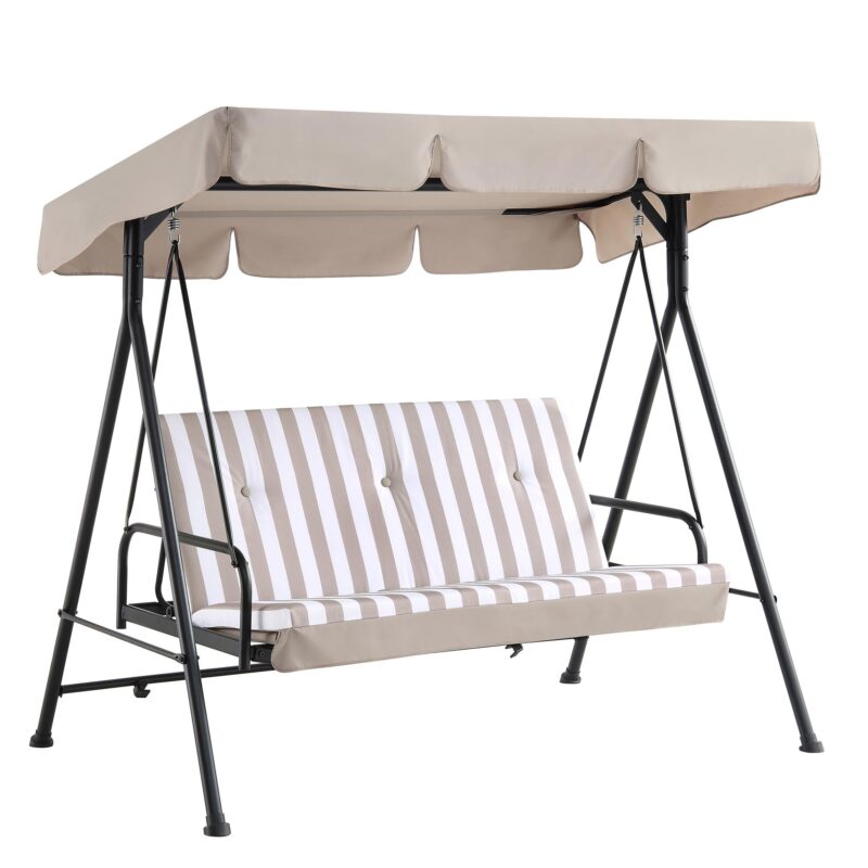 Champneys Outdoor Reclining Swing with Canopy, Taupe Striped - Image 6