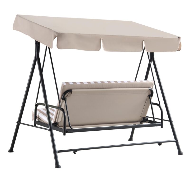 Champneys Outdoor Reclining Swing with Canopy, Taupe Striped - Image 9