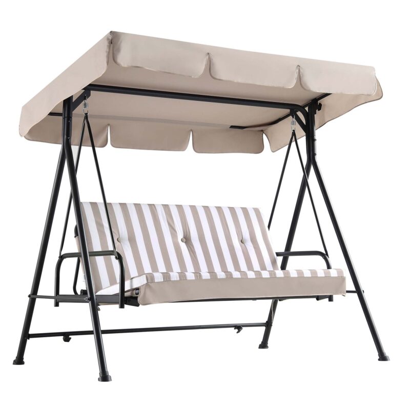 Champneys Outdoor Reclining Swing with Canopy, Taupe Striped - Image 10